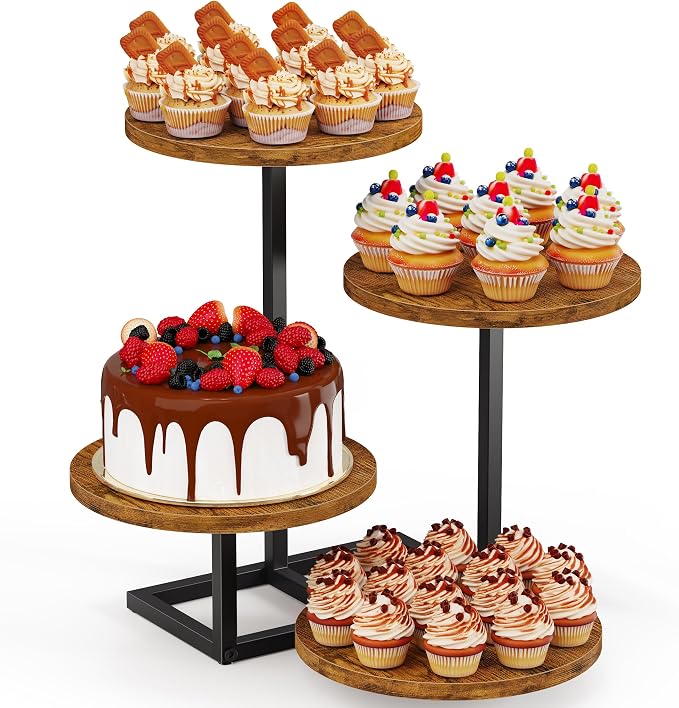 4 Tier Cupcake Stand for 50 Cupcakes, Wooden Tiered Tray Stands