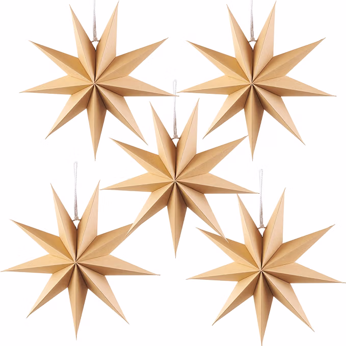 5 Pcs 9-Pointed Natural Paper Star Lanterns product photo