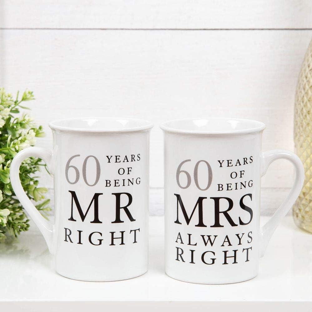 60 Years of Being Mr Right and Mrs Always Right Pair of China Mugs product photo