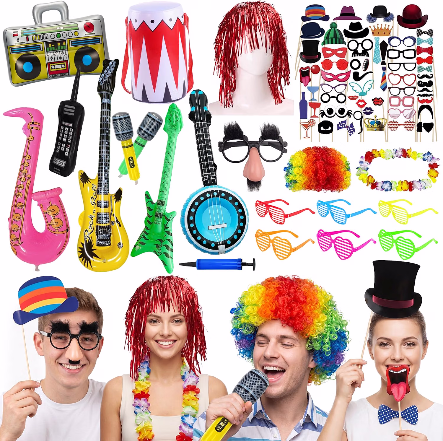 78PCS Colorful Photo Booth Props Set Novelty Funny Hats Wigs Glasses Props Sign Perfect for Graduation Birthday Bachelorette and All Occasions product photo