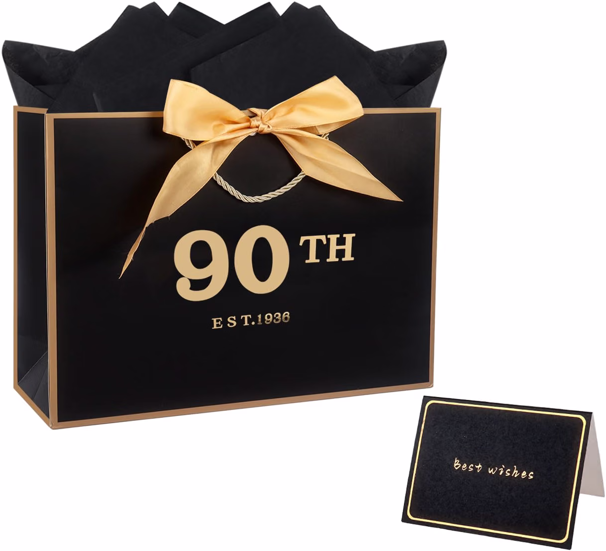 90th Birthday Gift Bag with Tissue Paper and Card product photo