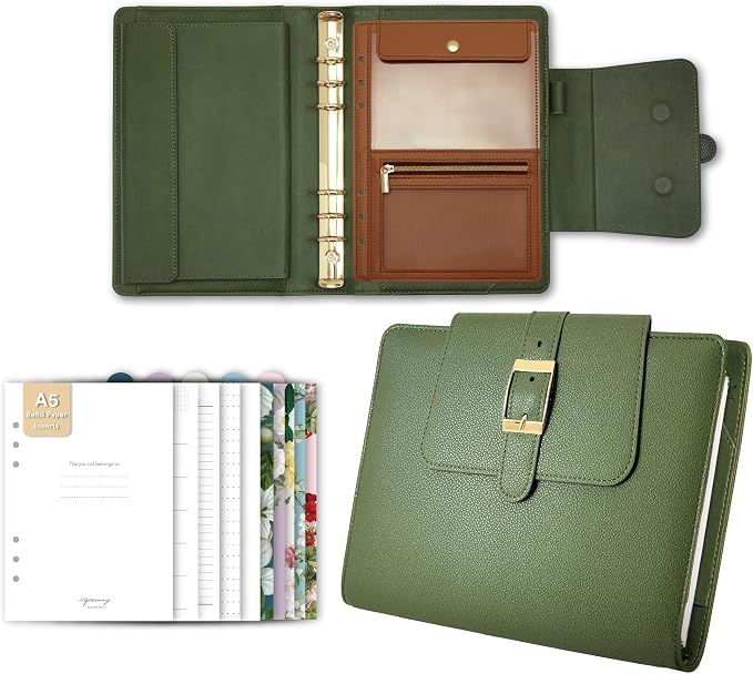 A5 Organiser Planner, Premium Faux Leather Refillable 6-Ring Binder with 80 Sheets