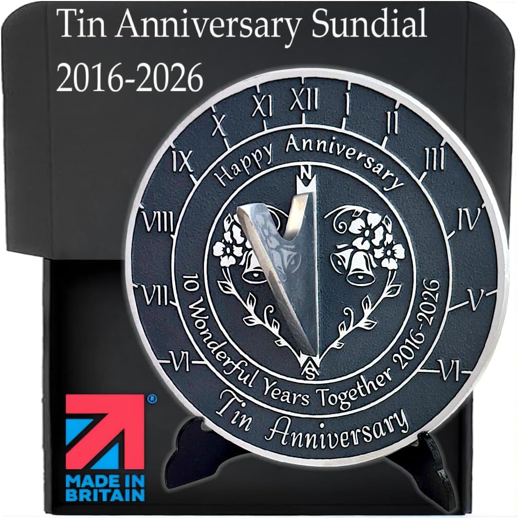 Anniversary Sundial Gift for 10th Tin Wedding Anniversary