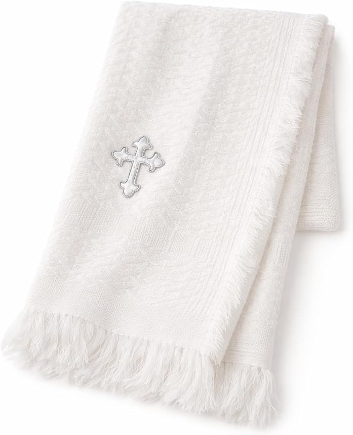 Baby Boys & Girls Christening Cross Shawl White Baby Blanket