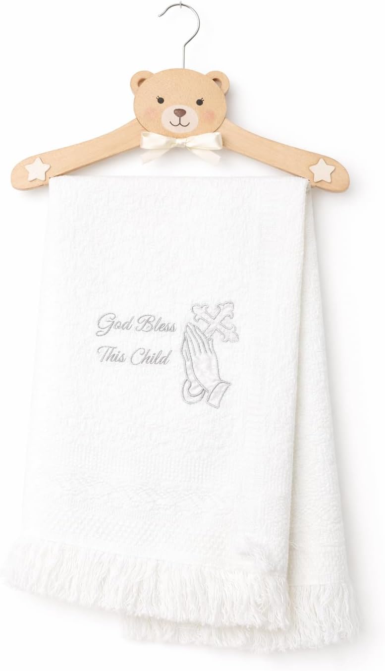 Baby Boys & Girls White Christening Cross Shawl
