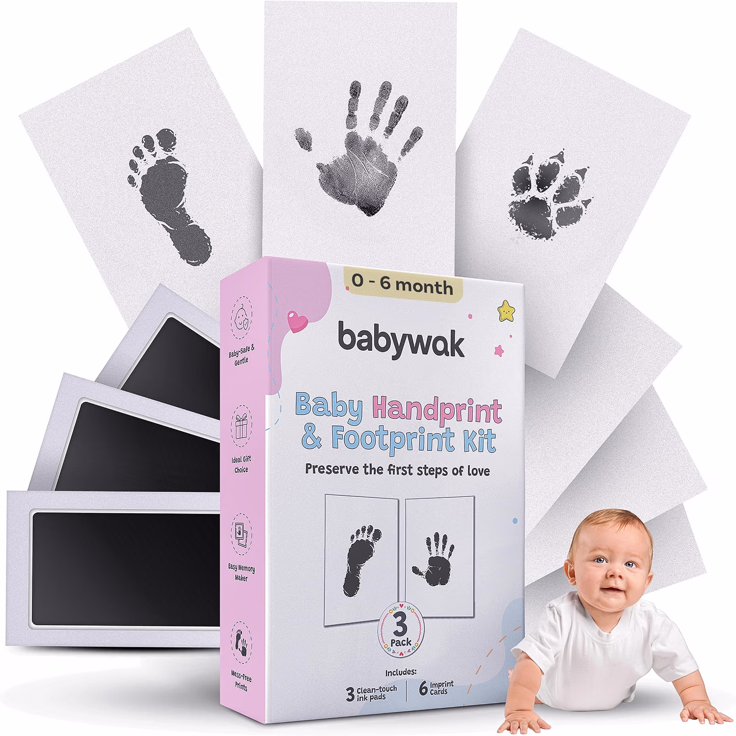 Baby Hand and Footprint Kit – Inkless Ink Pad for Newborn, Baby Shower Gift photo