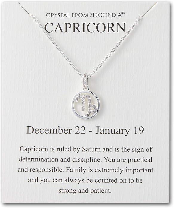 Capricorn Star Sign Zodiac Necklace and Quote Card with Zircondia® Crystals