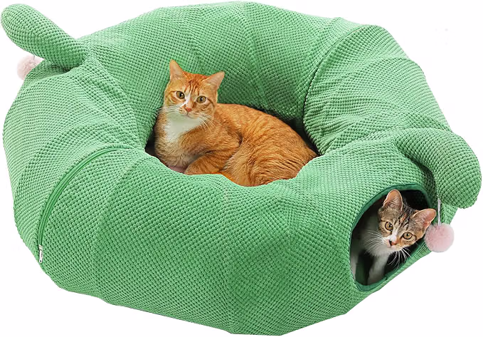 Cat Tunnel Bed with Washable Flower Cushion & Dangling Ball Toys product photo