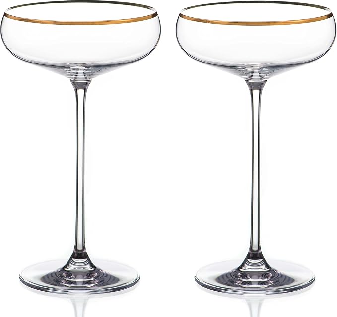 Champagne Coupes Cocktail Saucers Elegance with Hand Painted Real Gold Rim - Set of 2