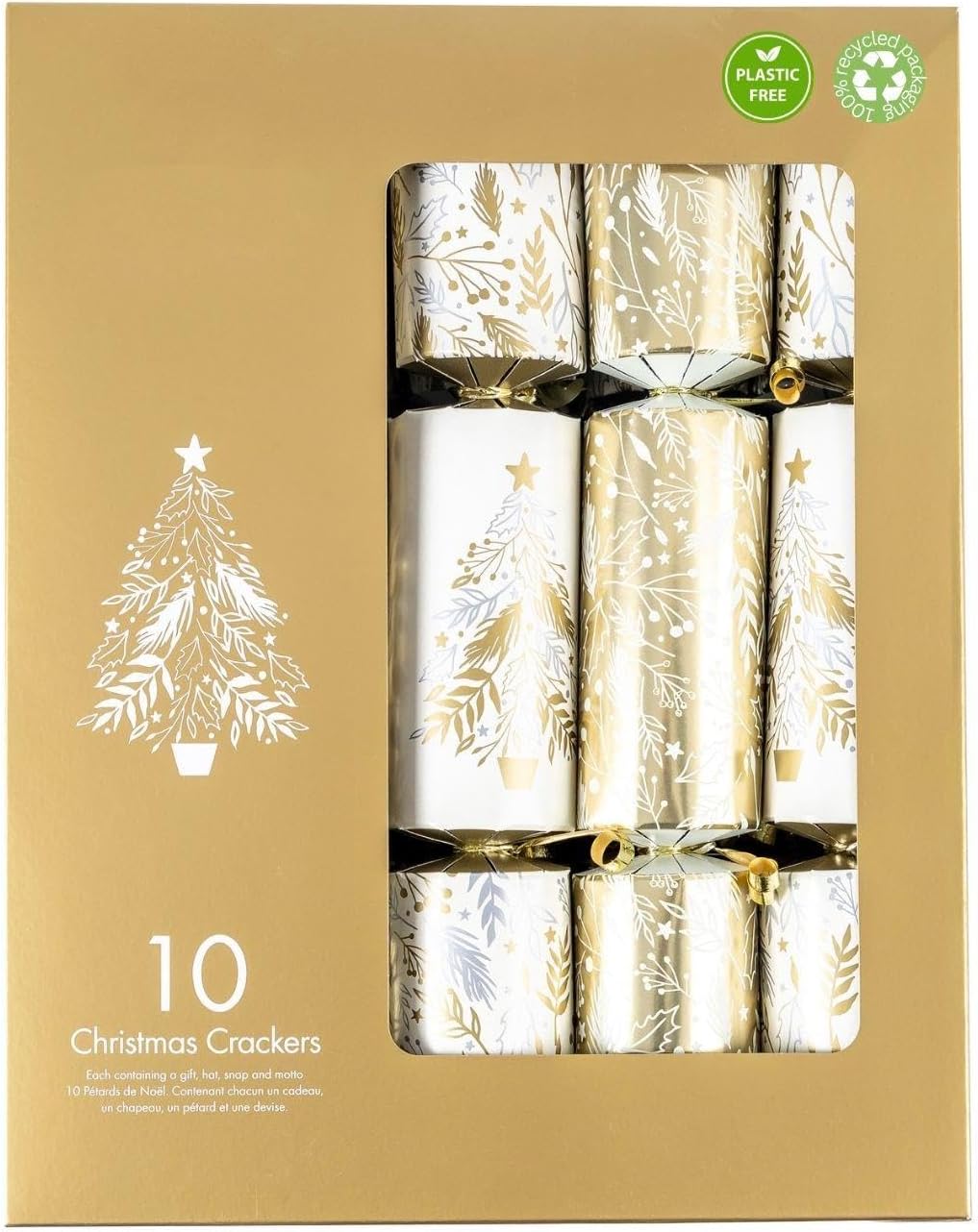 Christmas Crackers Deluxe Pack of 10 - Gold & Cream