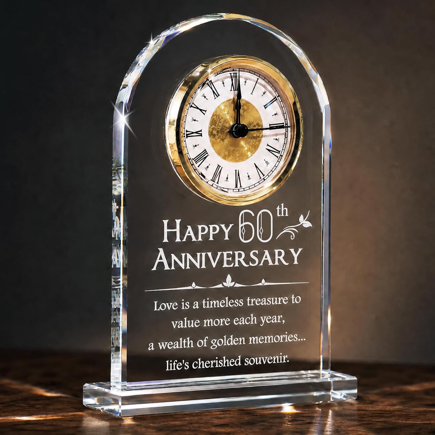 Crystal Clock 60th Anniversary Diamond Wedding Gifts for Him Her product photo