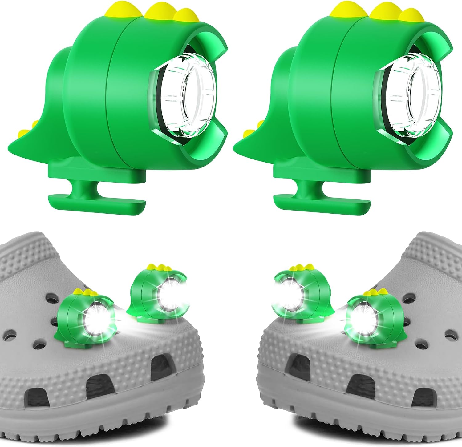 Cute Dinosaur Headlights for Croc Style Shoes 3 Light Modes product photo