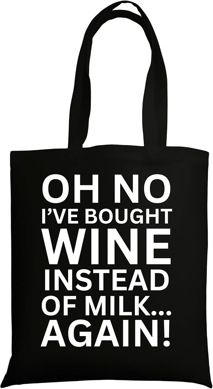 Funny Gifts for Women - Black Cotton Tote Bag for Wine Lovers product photo