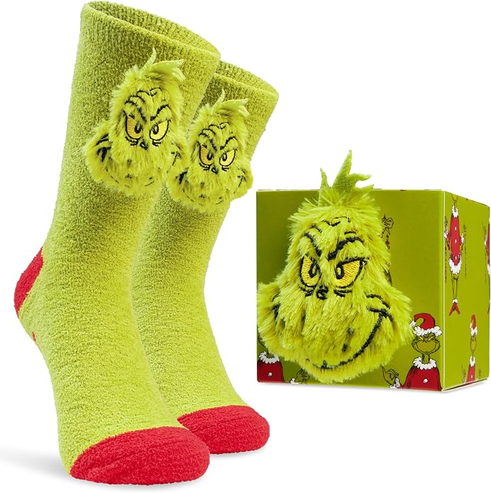 Grinch Men's Slipper Socks, Warm Fluffy Non-Slip Bed Socks product photo