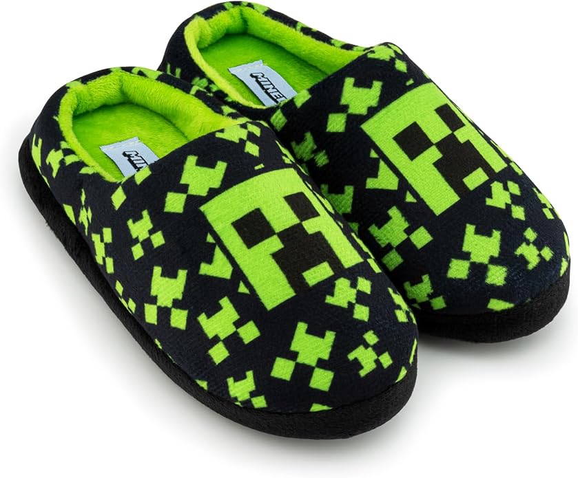 Minecraft Boys Slippers, Cosy Indoor Shoes With Creeper Design product photo