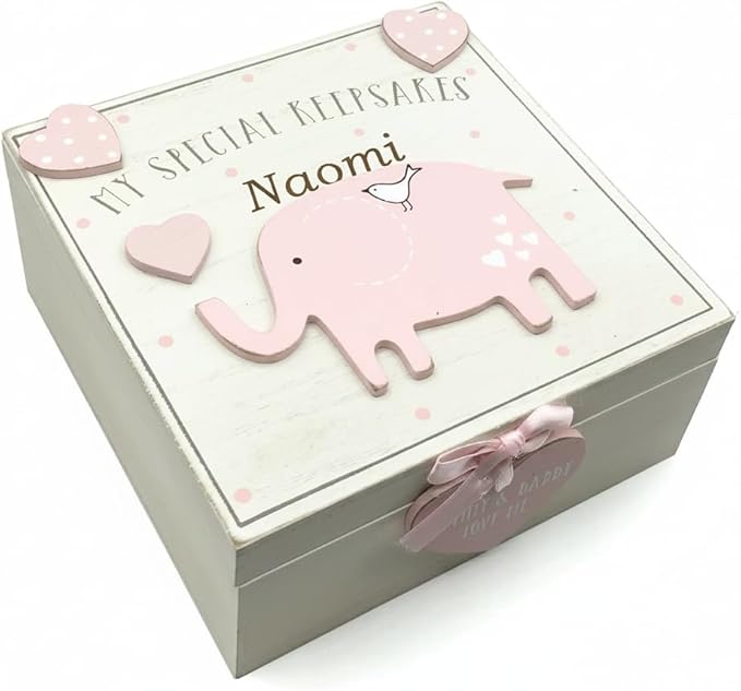 Personalised Baby Girl Wooden Memories Keepsake Box Vintage Style