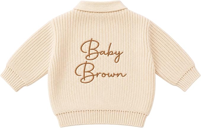 Personalised Baby Knitted Cardigan Embroidered Name Newborn Boy Girl (Multi colours)
