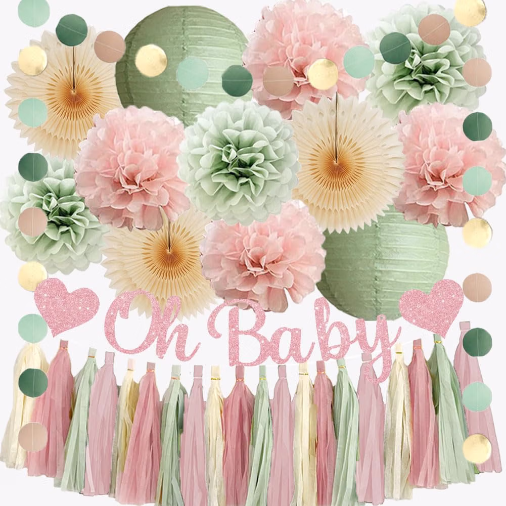 Sage Green and Pink Baby Shower Decorations Oh Baby product photo
