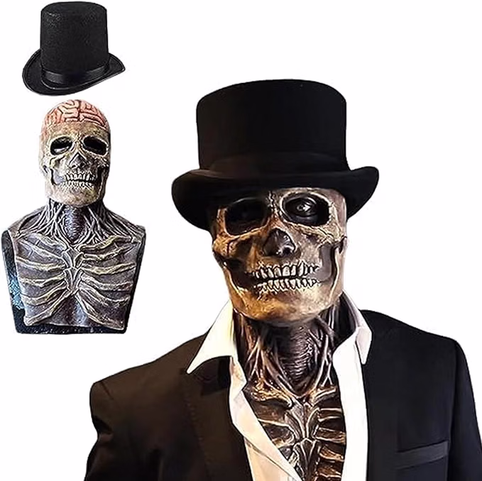 Scary Full Head 3D Natural Latex Skeleton Mask with Moving Jaw