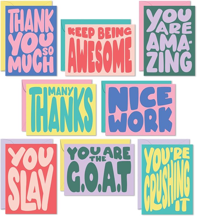 Set of 24 Cute Appreciation Cards with Envelopes