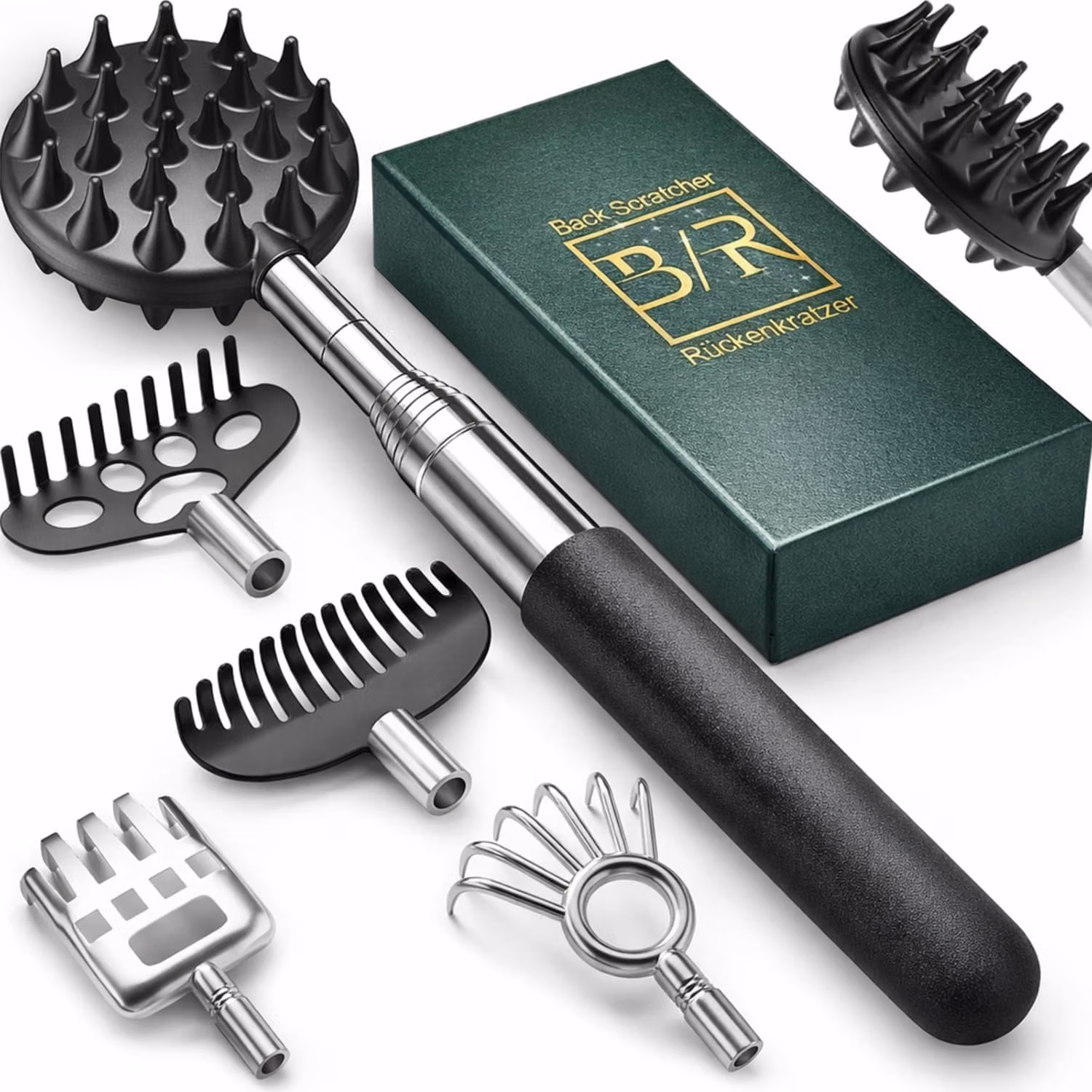Telescoping Back Scratcher, 5 Detachable Heads, Gift Set for Men & Women product photo