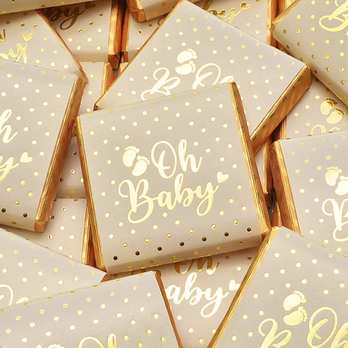Wyeland Confectionery Baby Shower Milk Chocolate Neapolitans - Gold - 25 Chocolates product photo