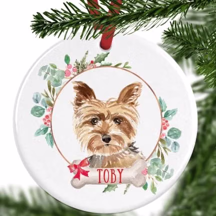 Yorkshire Terrier Christmas Ornament – Personalised Dog Tree Decoration product photo