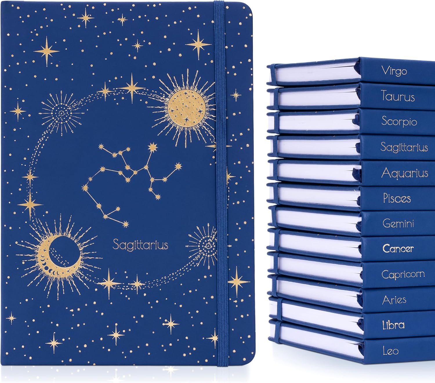 Zodiac Sign Notebook A5 Ruled Journal Hardback with Gold Foil Constellations Design and Lined Pages